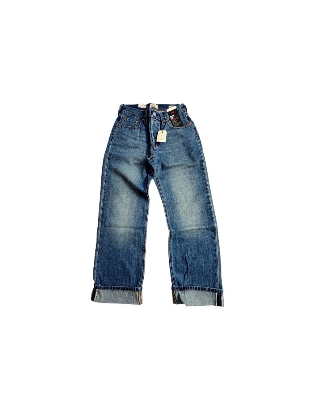Levi`s Womens 501 90s High Rise Straight Leg Jeans W24 L30 Blue Denim button-fly